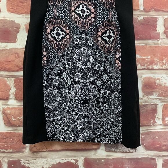 Maggy London Dress Women's Size 6 Black Pink Boho Abstract Stretchy Zip Up - Picture 5 of 10